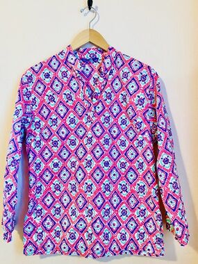 Three Islands cotton vibrant pink print tunic/coverup Medium
